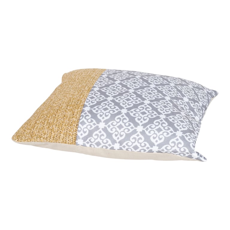 Serenity Print Square Cushion Grey - Fully Filled 4x39cm Hessian Band Cushion for Living Room or Bedroom