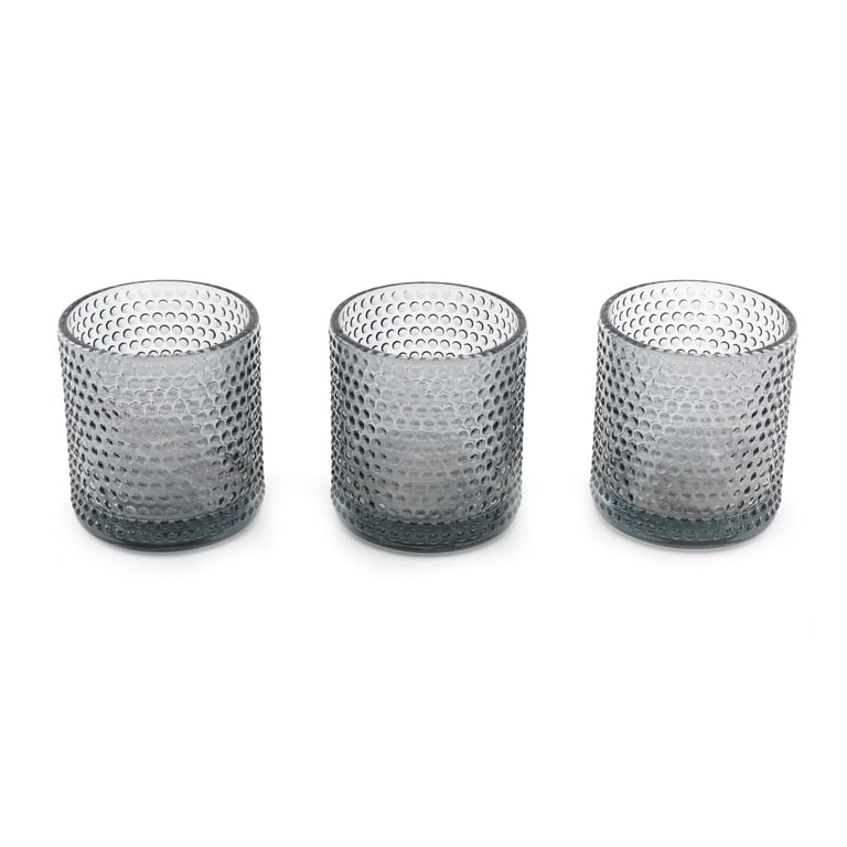 Smoked Glass Synergy Tea Light Holders Set - 3pc Gift Set with Fragrance Tealights