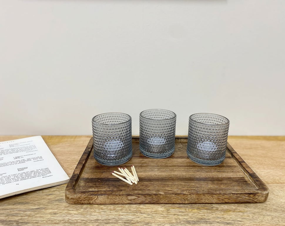 Smoked Glass Synergy Tea Light Holders Set - 3pc Gift Set with Fragrance Tealights