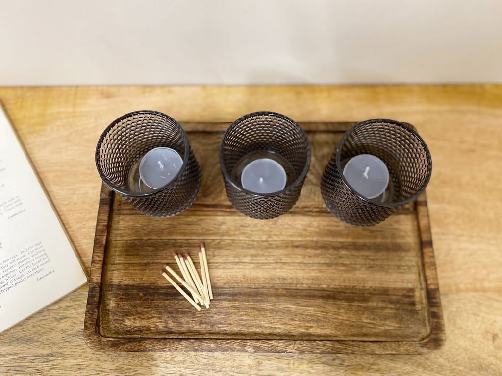 Smoked Glass Synergy Tea Light Holders Set - 3pc Gift Set with Fragrance Tealights