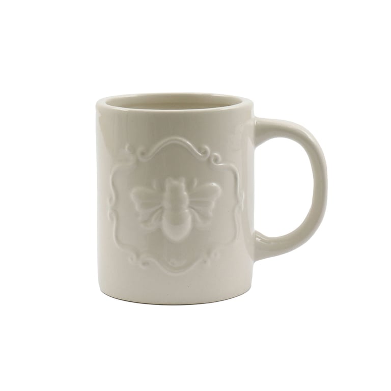 Temerity Jones Cream Ceramic Embossed Bee Mug - Elegant Home Decor with Unique Bee Detail