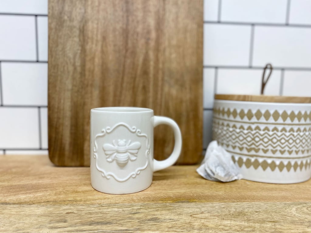 Temerity Jones Cream Ceramic Embossed Bee Mug - Elegant Home Decor with Unique Bee Detail