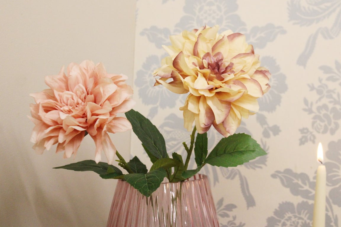 Dahlia Faux Flower Stems - Everlasting Wedding Bouquet Decorations