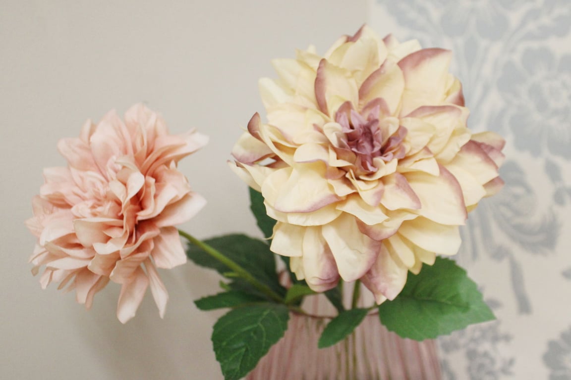 Dahlia Faux Flower Stems - Everlasting Wedding Bouquet Decorations