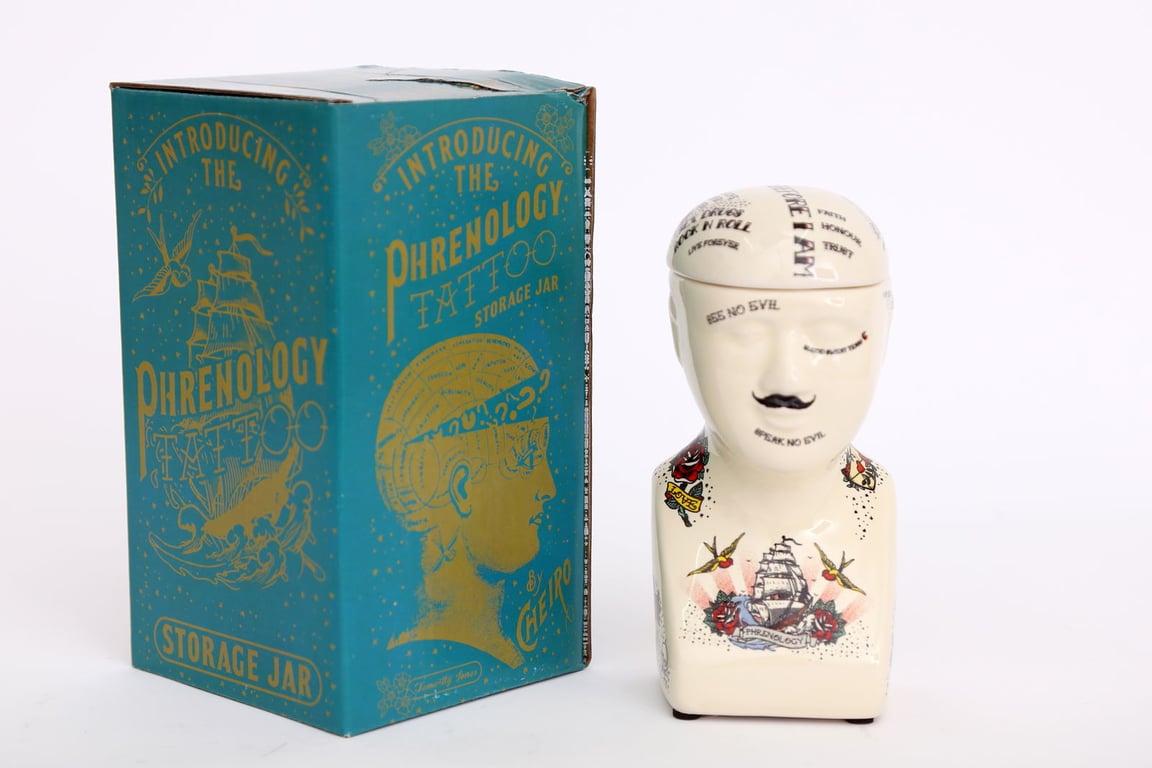 Ceramic Phrenology Head Storage Jar - Quirky Home Decor Container, 225ml Volume