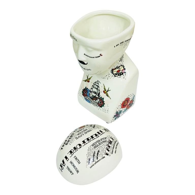 Ceramic Phrenology Head Storage Jar - Quirky Home Decor Container, 225ml Volume