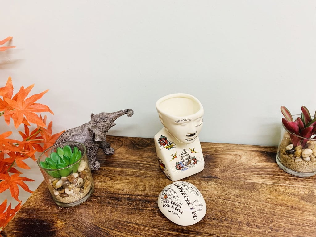 Ceramic Phrenology Head Storage Jar - Quirky Home Decor Container, 225ml Volume