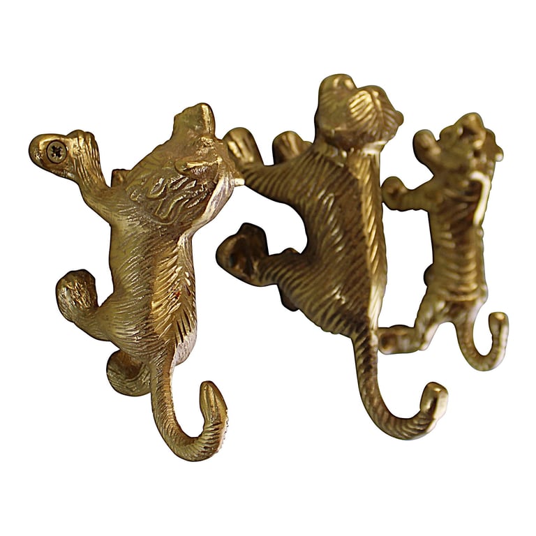 Gold Metal Safari Animal Coat Hooks - Quirky Aluminium Wall Hangers with Lion Tiger Monkey Designs