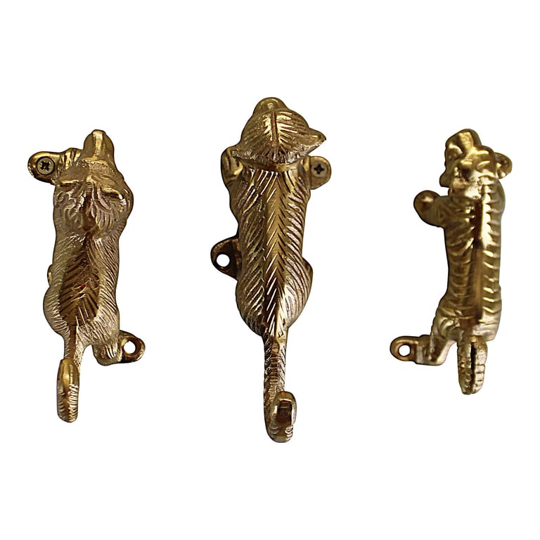 Gold Metal Safari Animal Coat Hooks - Quirky Aluminium Wall Hangers with Lion Tiger Monkey Designs