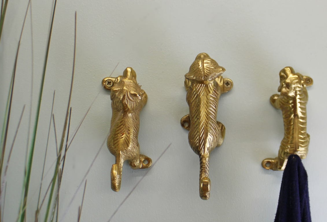 Gold Metal Safari Animal Coat Hooks - Quirky Aluminium Wall Hangers with Lion Tiger Monkey Designs