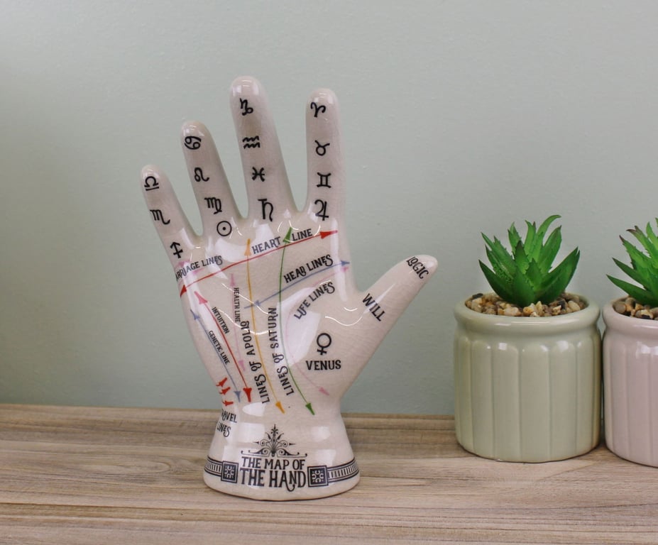 Ceramic Crackle Phrenology Hand - Unique Dolomite Home Decor Gift Idea