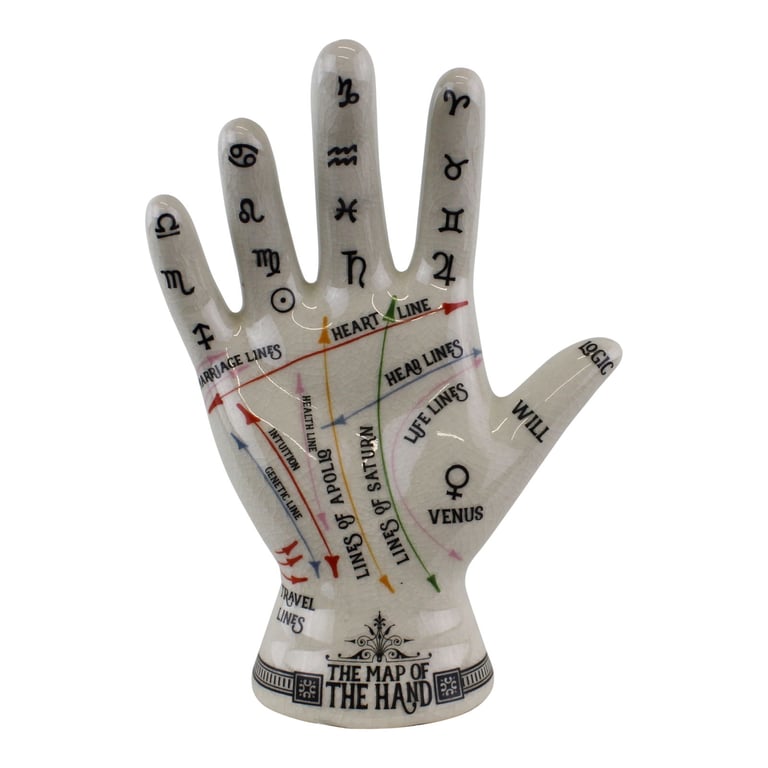 Ceramic Crackle Phrenology Hand - Unique Dolomite Home Decor Gift Idea