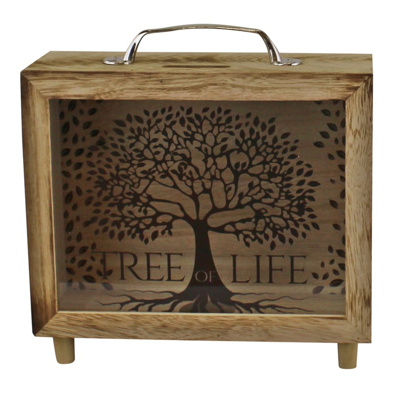 Tree of Life Glass Money Box with MDF Construction and Viewing Panel - Perfect Home Decor Gift