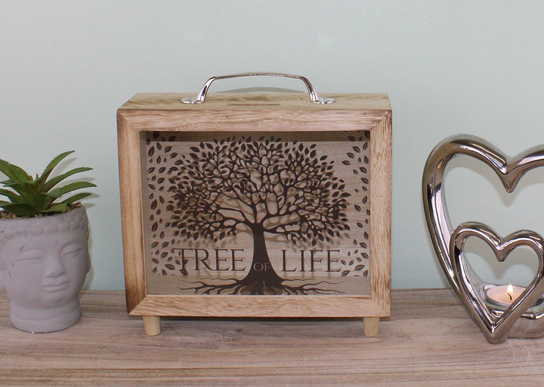 Tree of Life Glass Money Box with MDF Construction and Viewing Panel - Perfect Home Decor Gift
