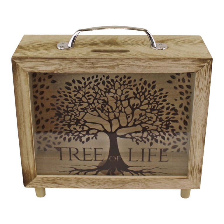 Tree of Life Glass Money Box with MDF Construction and Viewing Panel - Perfect Home Decor Gift