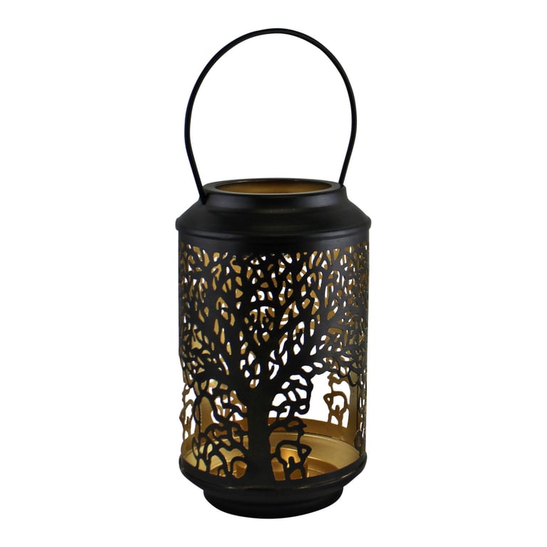 Tree of Life Iron Candle Lantern - Black Decorative Holder for Tealight Candles