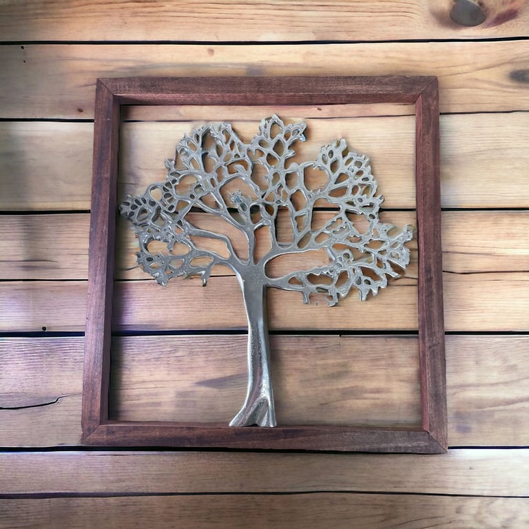 Large Silver Tree Of Life Framed Wall Art - 46cm Home Decor