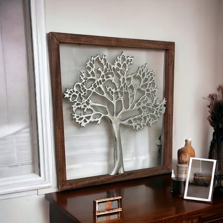 Large Silver Tree Of Life Framed Wall Art - 46cm Home Decor