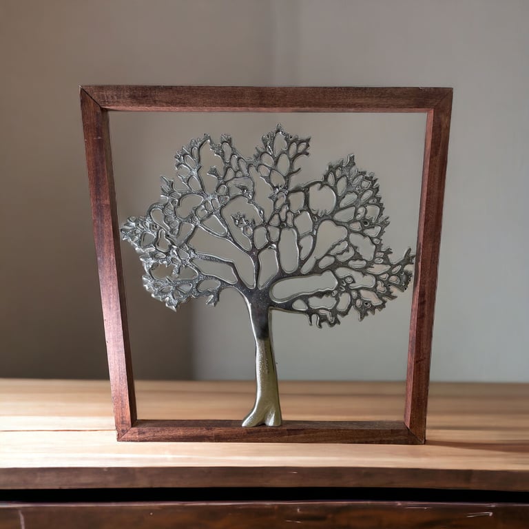 Large Silver Tree Of Life Framed Wall Art - 46cm Home Decor