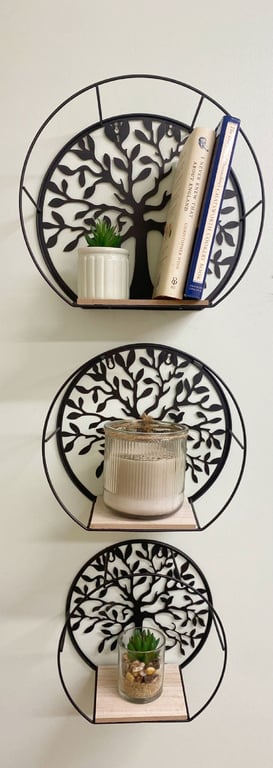 Round Tree of Life Shelves - Black Wire Frames with Multi-Size Contemporary Home Decor