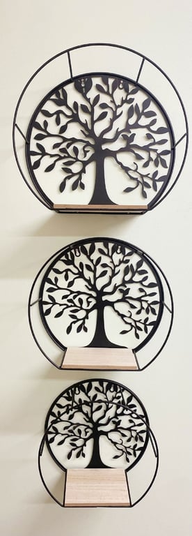 Round Tree of Life Shelves - Black Wire Frames with Multi-Size Contemporary Home Decor