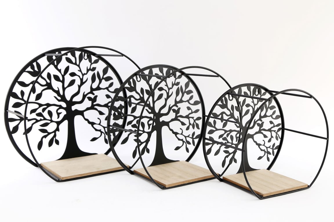 Round Tree of Life Shelves - Black Wire Frames with Multi-Size Contemporary Home Decor