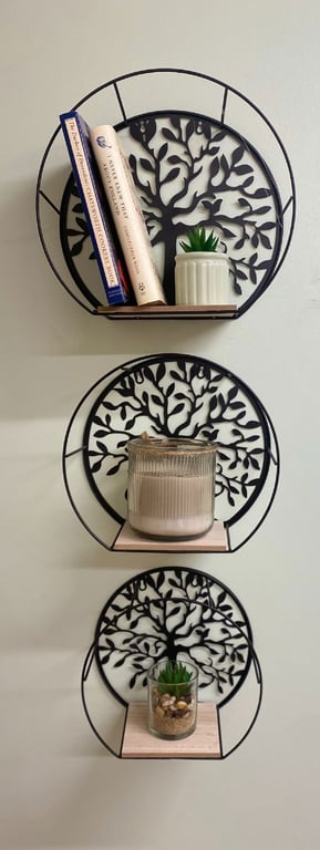 Round Tree of Life Shelves - Black Wire Frames with Multi-Size Contemporary Home Decor