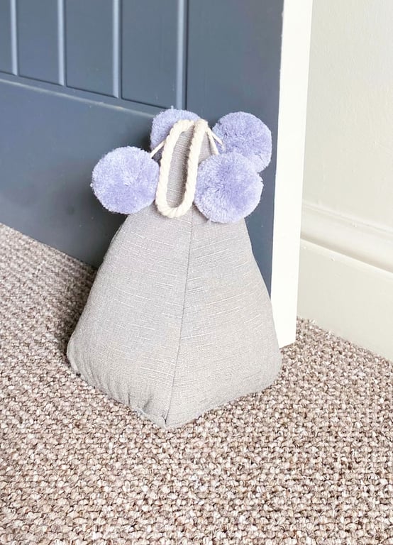 Grey Pompom Triangular Door Stop with Grey Rope Handle and Home Decor Accents