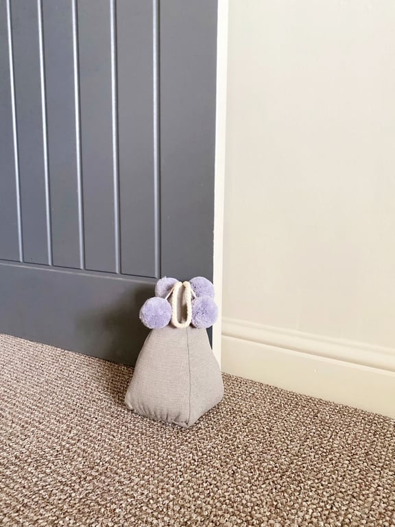 Grey Pompom Triangular Door Stop with Grey Rope Handle and Home Decor Accents