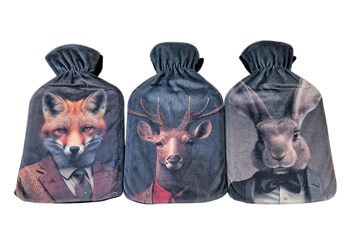 Forest Animal Hot Water Bottle Set Of 3 - Natural Rubber, Wildlife Themed Home Heating Product