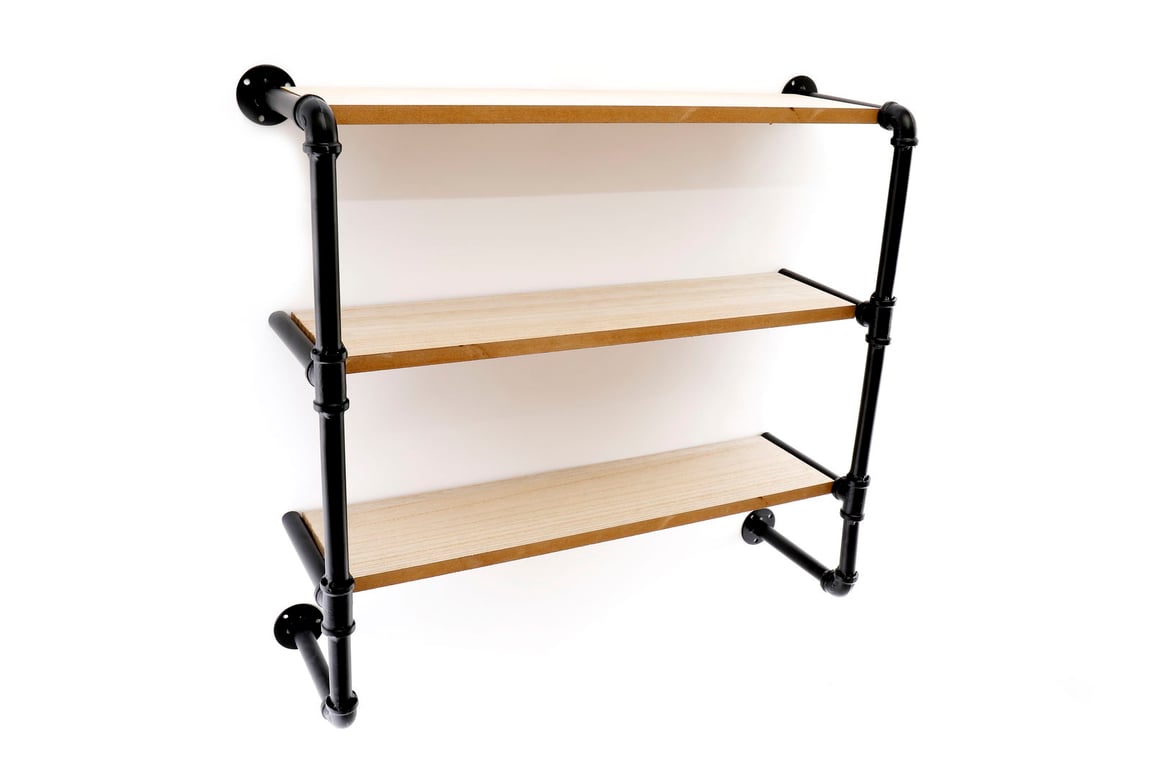Black Pipe & Wooden Shelves 58cm Industrial Shelving Unit