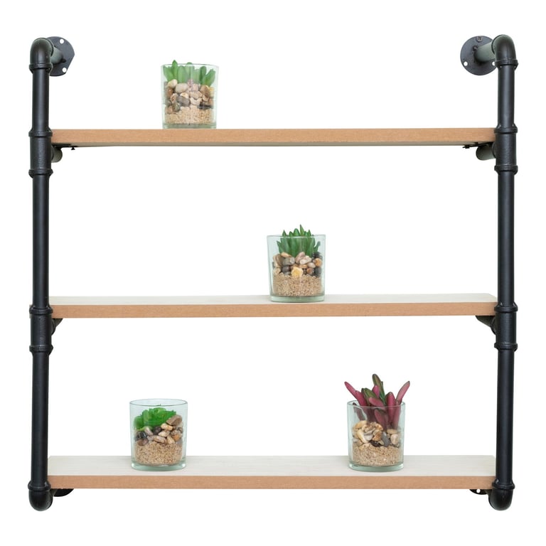 Black Pipe & Wooden Shelves 58cm Industrial Shelving Unit