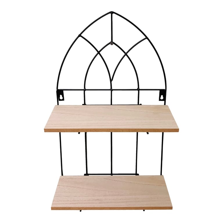 Black Metal Arch Shelving Unit with Rustic Wooden Shelves