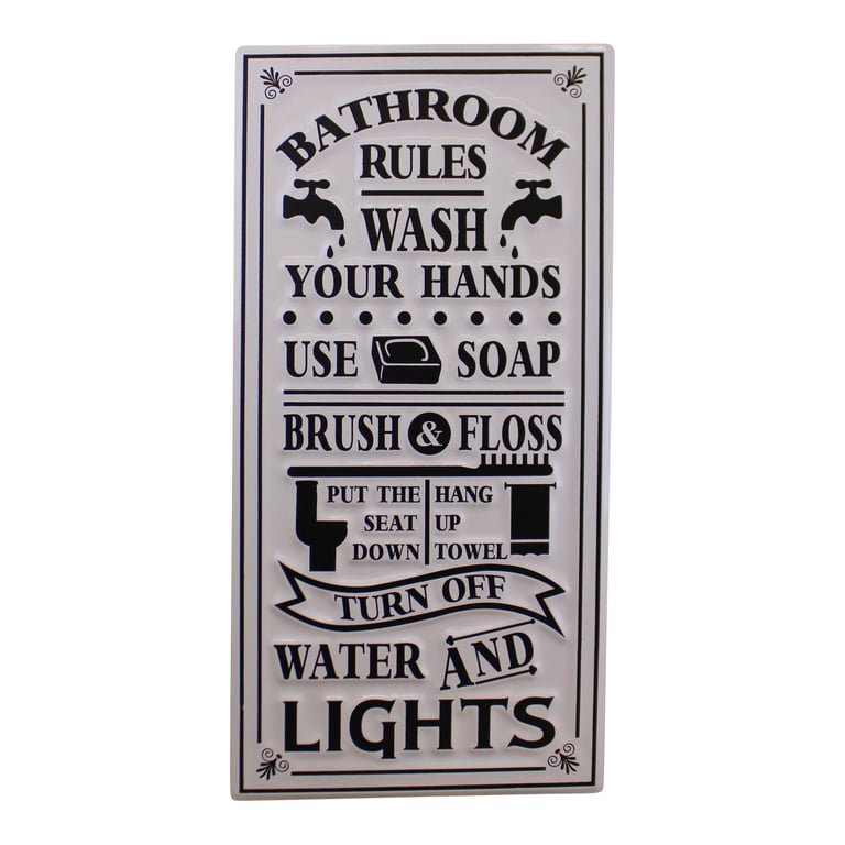 Iron Bathroom Decor - Metal Wall Hanging Plaque with Soap and Towel Rules