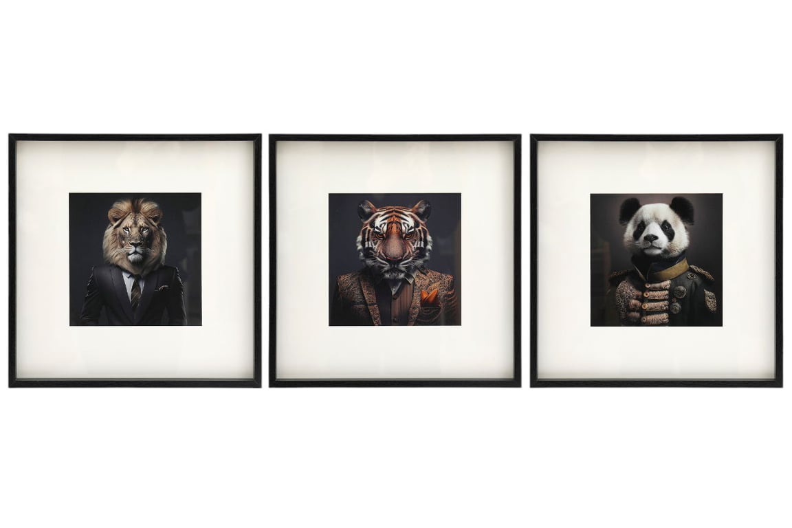 Jungle Animal Head Prints - Set of 3 Wooden Framed Artwork