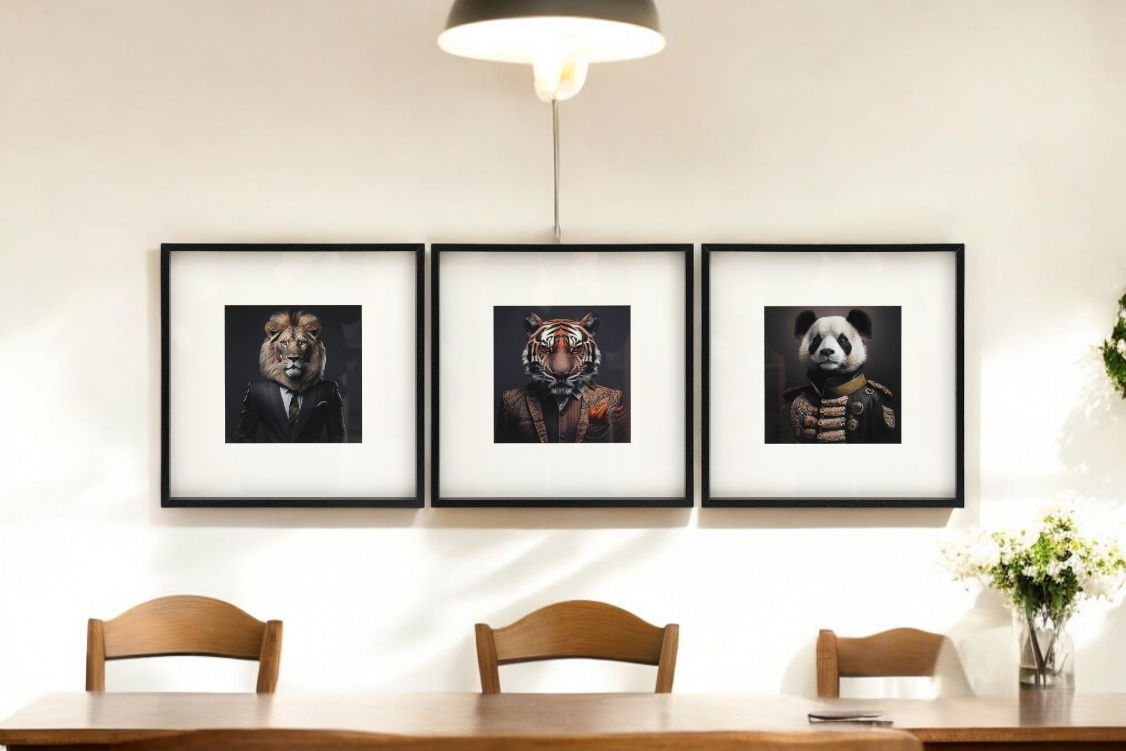 Jungle Animal Head Prints - Set of 3 Wooden Framed Artwork