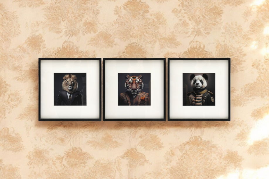 Jungle Animal Head Prints - Set of 3 Wooden Framed Artwork
