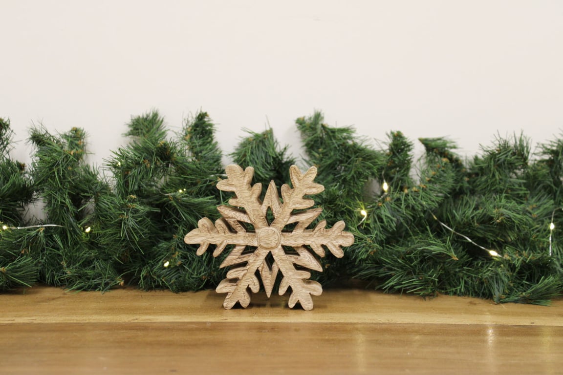 Mango Wood Free-Standing Snowflake Decoration - Natural Wooden Home Decor