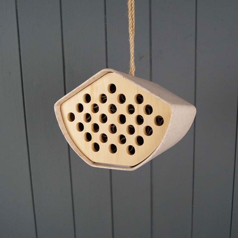 Earthy Sustainable Bee House - Eco-Friendly Home Decor Made from Bamboo and Rice Hull