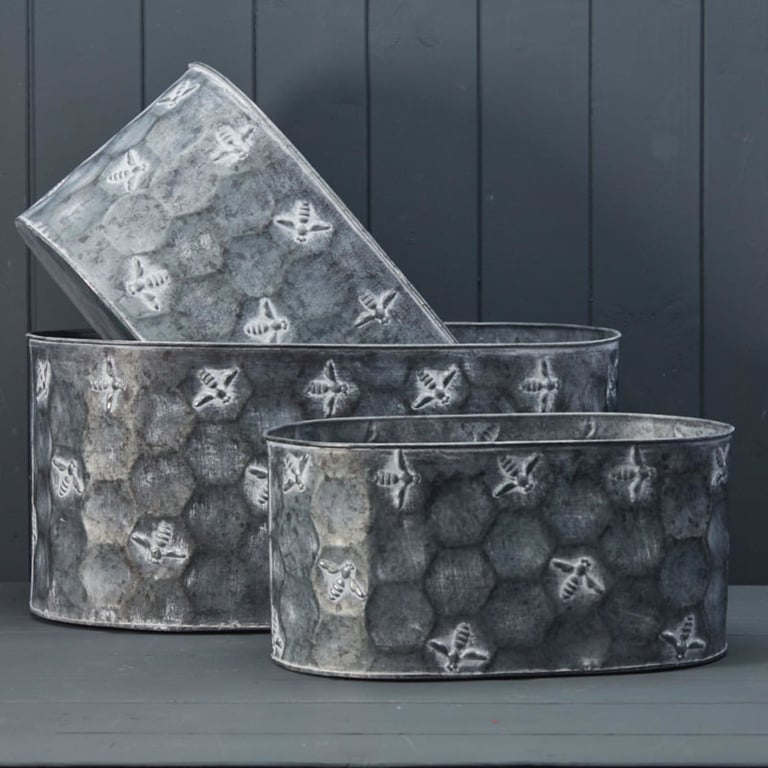 Oval Grey Bee Planters Set of Three - Nature-Inspired Home Decor