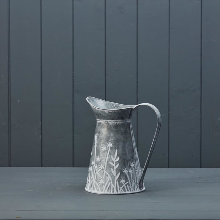 Meadow Design Zinc Jug - Rustic Floral Elegance Home Decor