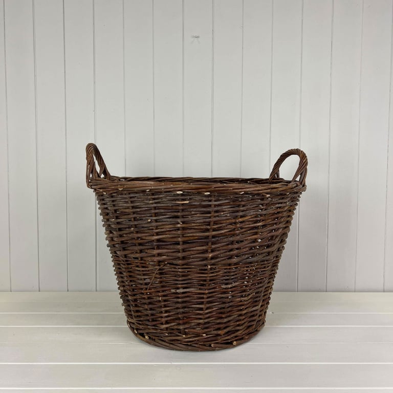 Willow Round Log Basket - Handcrafted Rustic Firewood Storage Container