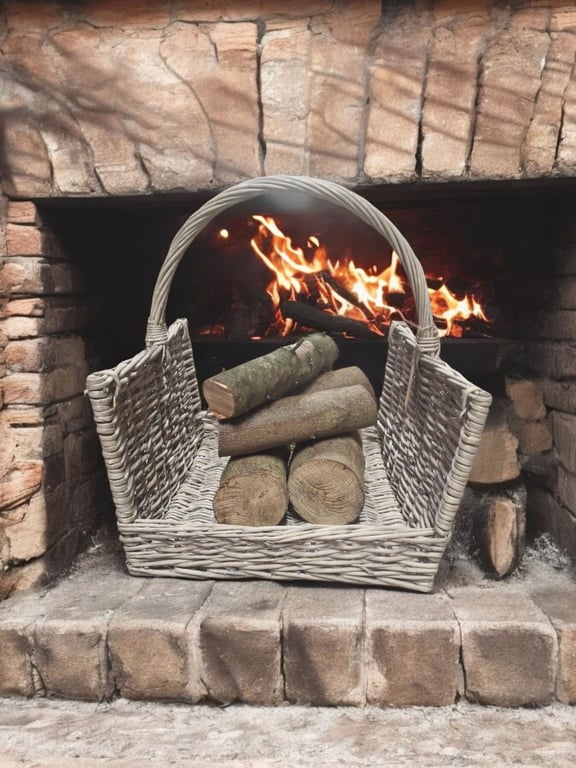 Greywash Handcrafted Willow Log Basket for Contemporary & Traditional Interiors