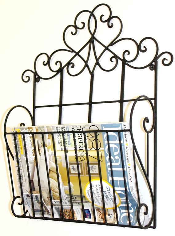 Black Scroll Wall Hanging Magazine Rack - Shabby Chic Metal Storage Bookshelf