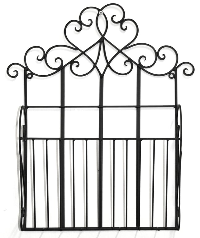 Black Scroll Wall Hanging Magazine Rack - Shabby Chic Metal Storage Bookshelf