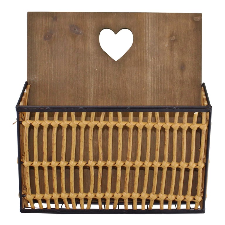 Metal Wicker Wall Hanging Magazine Rack with Heart Design Backboard