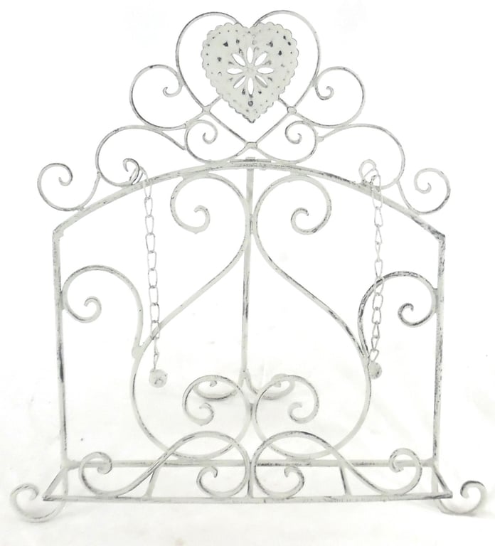 Grey Heart Metal Cookbook Holder with Distressed Finish and Ornamental Chains