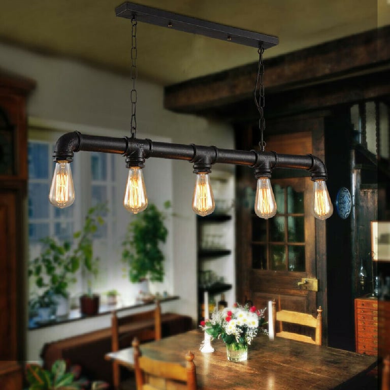 Industrial Vintage Steampunk Ceiling Light - Brushed Copper Water Pipe Chandelier Pendant