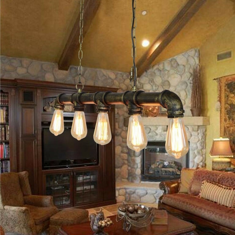 Industrial Vintage Steampunk Ceiling Light - Brushed Copper Water Pipe Chandelier Pendant
