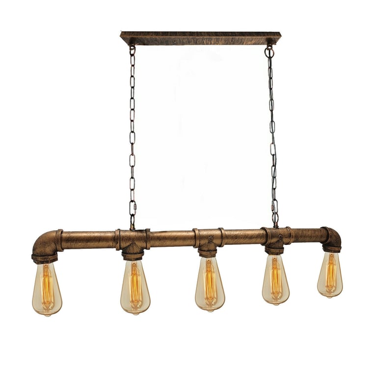 Industrial Vintage Water Pipe Steampunk Ceiling Light - Brushed Copper Chandelier
